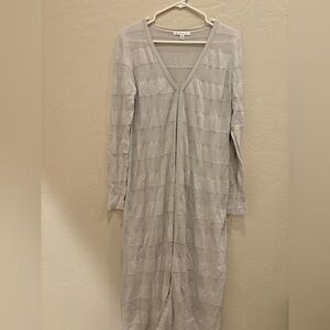 CAbi Light Grey Ruffled Tiered Long Sleeve V-Neck Cardigan